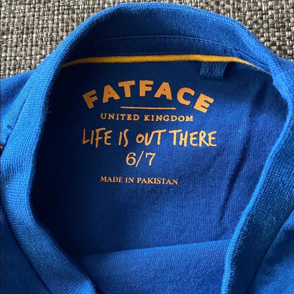 🚲 NWOT FatFace Blue Embroidered Bicycle Graphic Tee Kids Long Sleeve, S 6/7